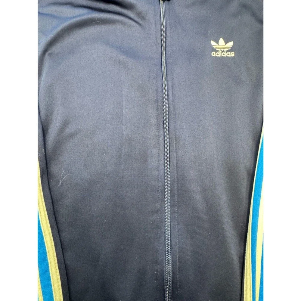 Vintage 80s Adidas Trefoil Track Jacket XL Navy Blue White Stripes Full Zip